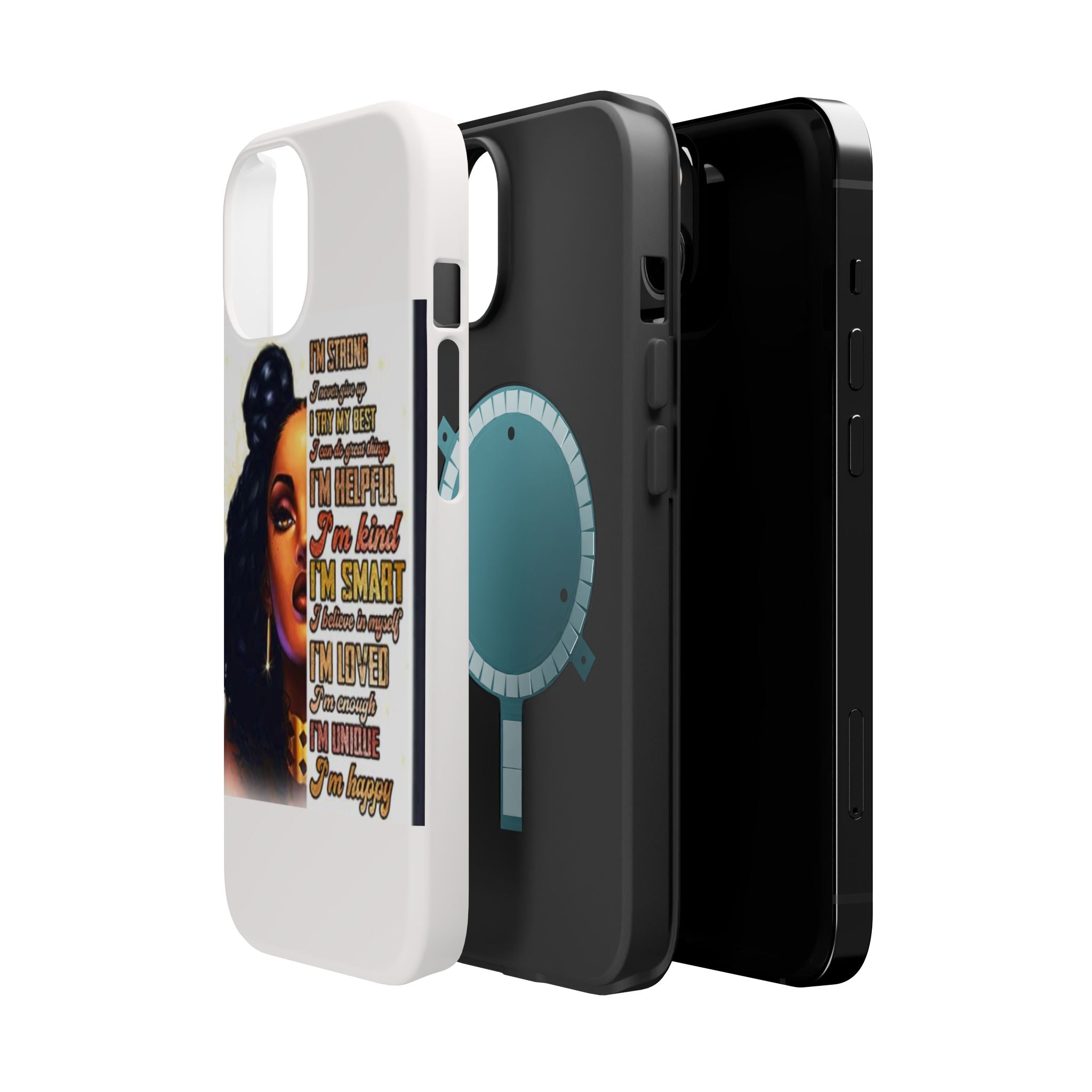 Inspirational Black Woman Phone Case — "I'm Strong... I'm Happy" Magnetic Impact-Resistant Case