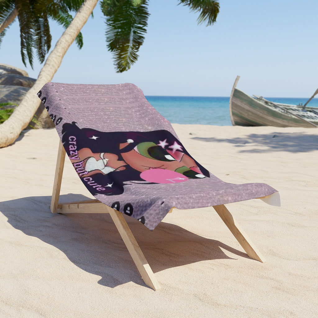 Beach Towel - Cute Bubblegum Girl "Crazy But Cute" Graphic Beach Towel