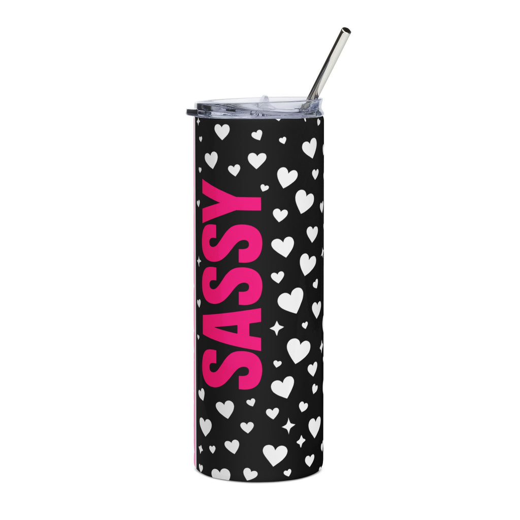 Sweet Sassy 20oz Stainless Steel Tumbler — Pink Hearts & Lightning Design