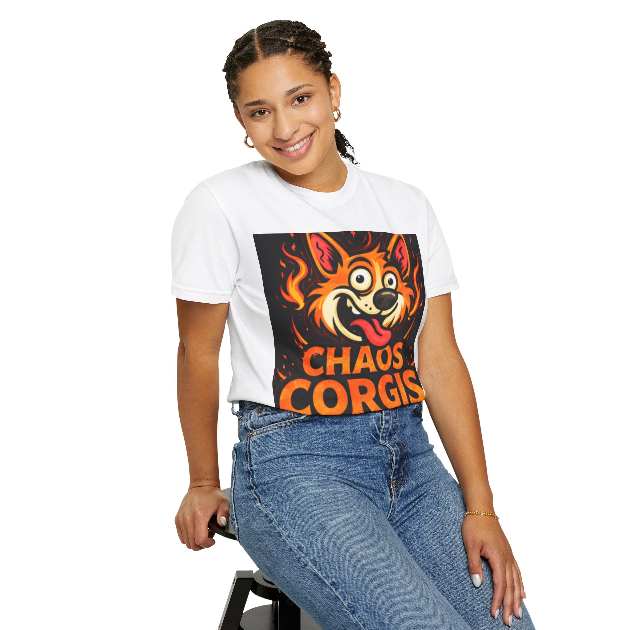 T-Shirt — Chaos Corgis “The Legend Continues” Cute Fiery Corgi Graphic Tee