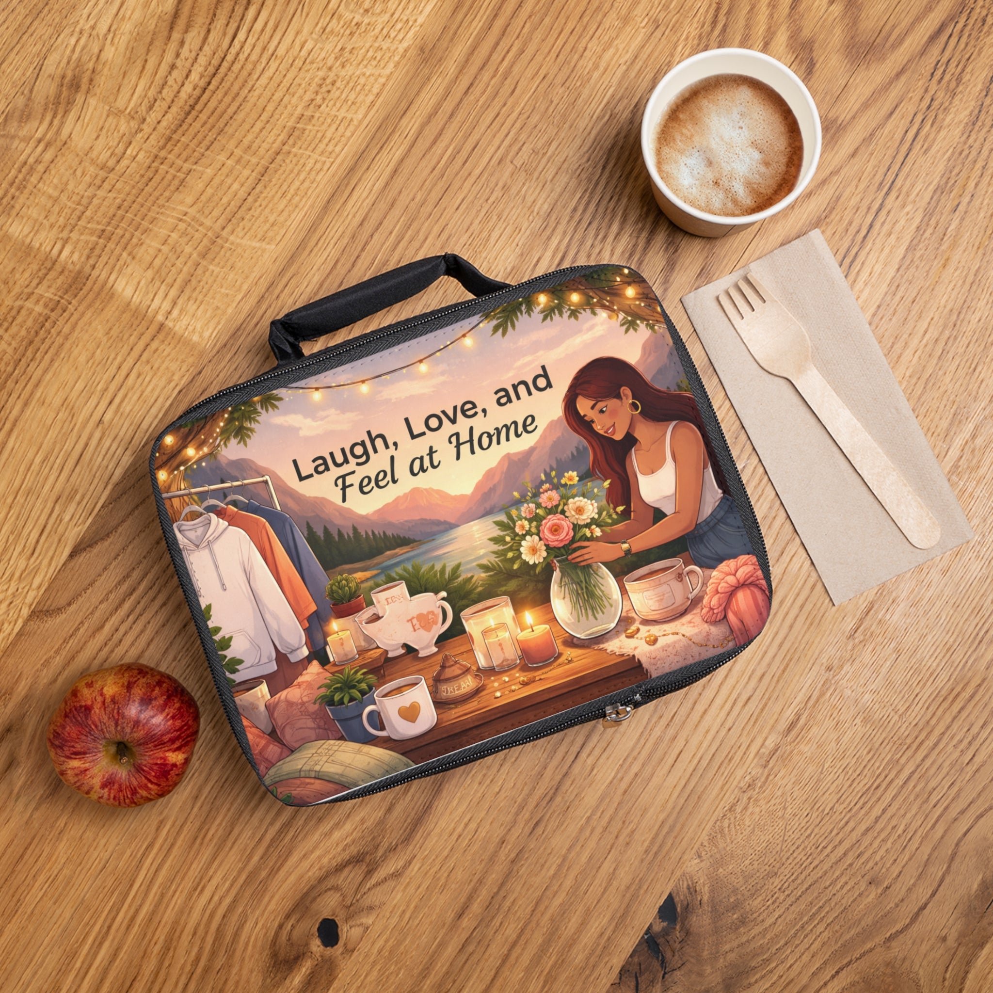 Lunch Bag — Cozy "Laugh, Love, and Feel at Home" Insulated Lunch Tote