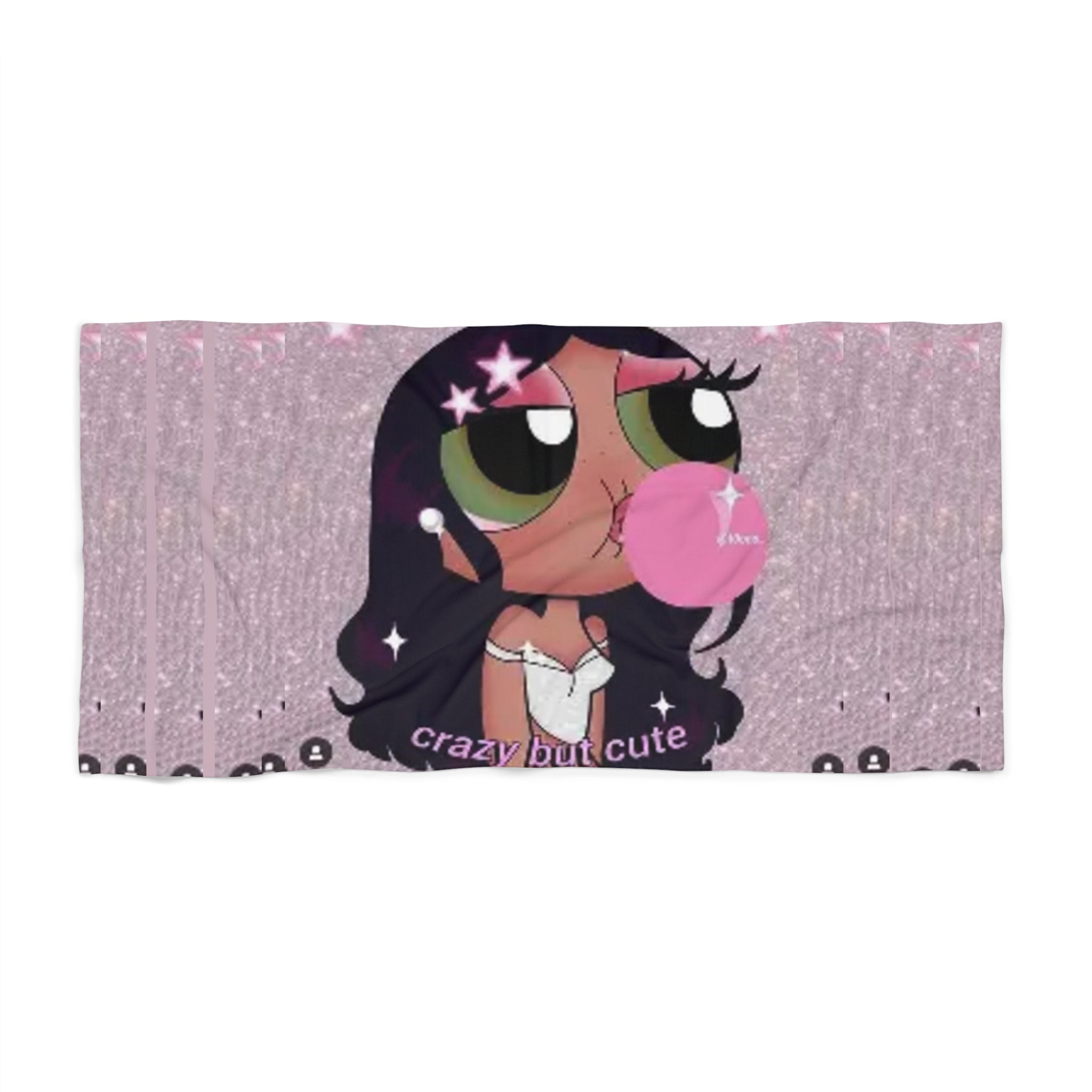 Beach Towel - Cute Bubblegum Girl "Crazy But Cute" Graphic Beach Towel