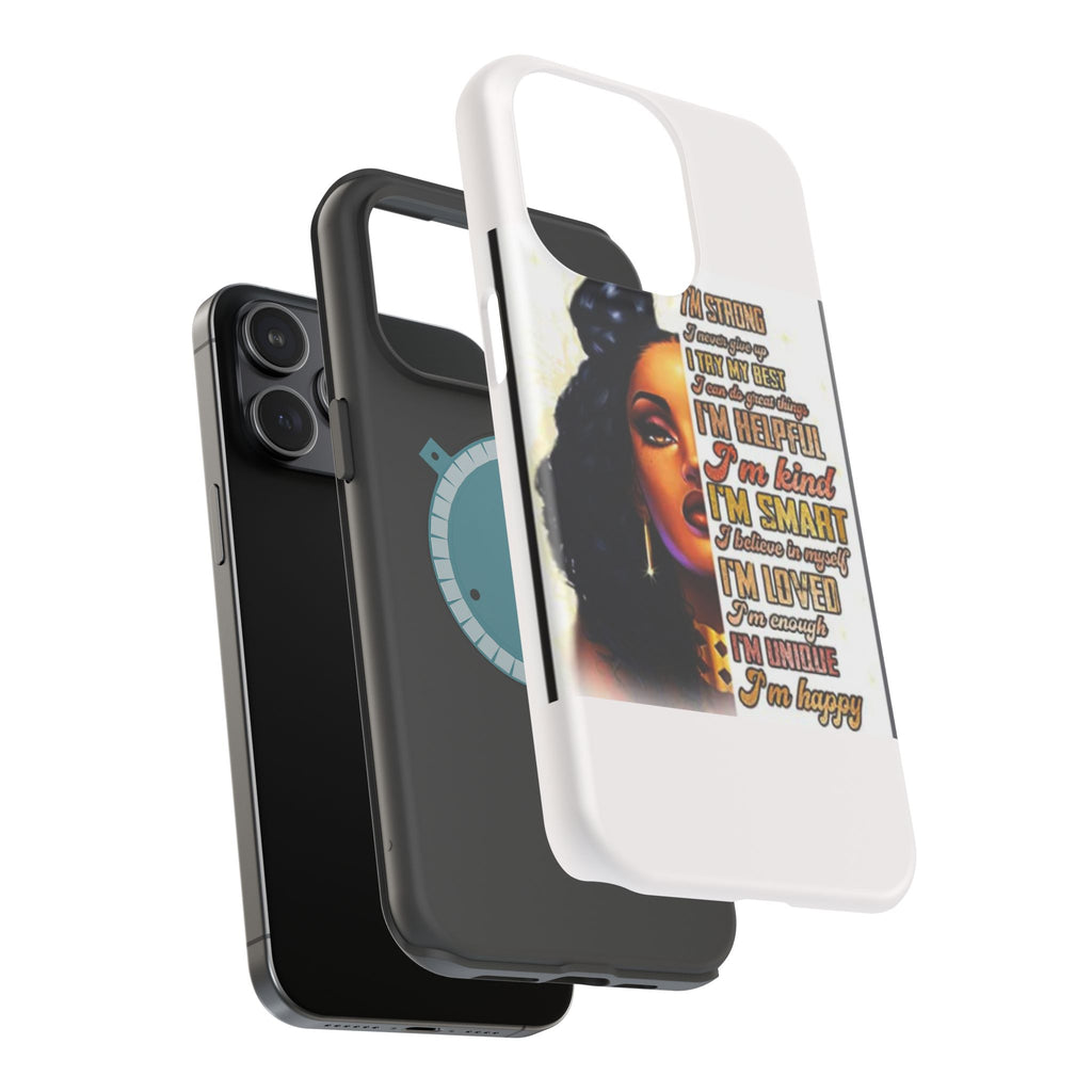 Inspirational Black Woman Phone Case — "I'm Strong... I'm Happy" Magnetic Impact-Resistant Case
