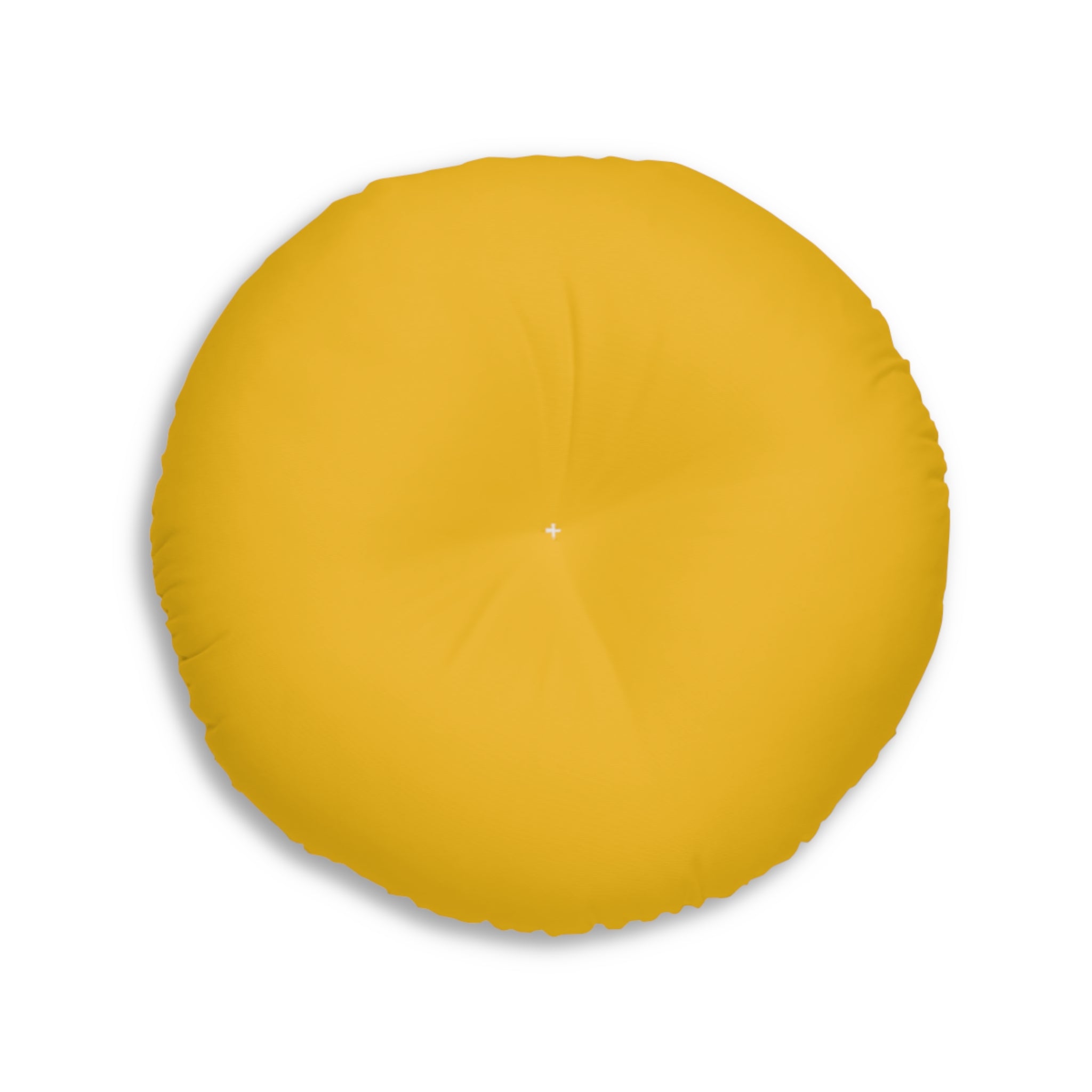 Round Tufted Floor Pillow — Smiling Black Girl in Yellow Tank with Blue Butterflies