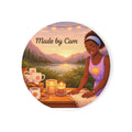 Personalized Cork Coaster — Custom 'Made by Cam' Scenic Candle & Tea Design