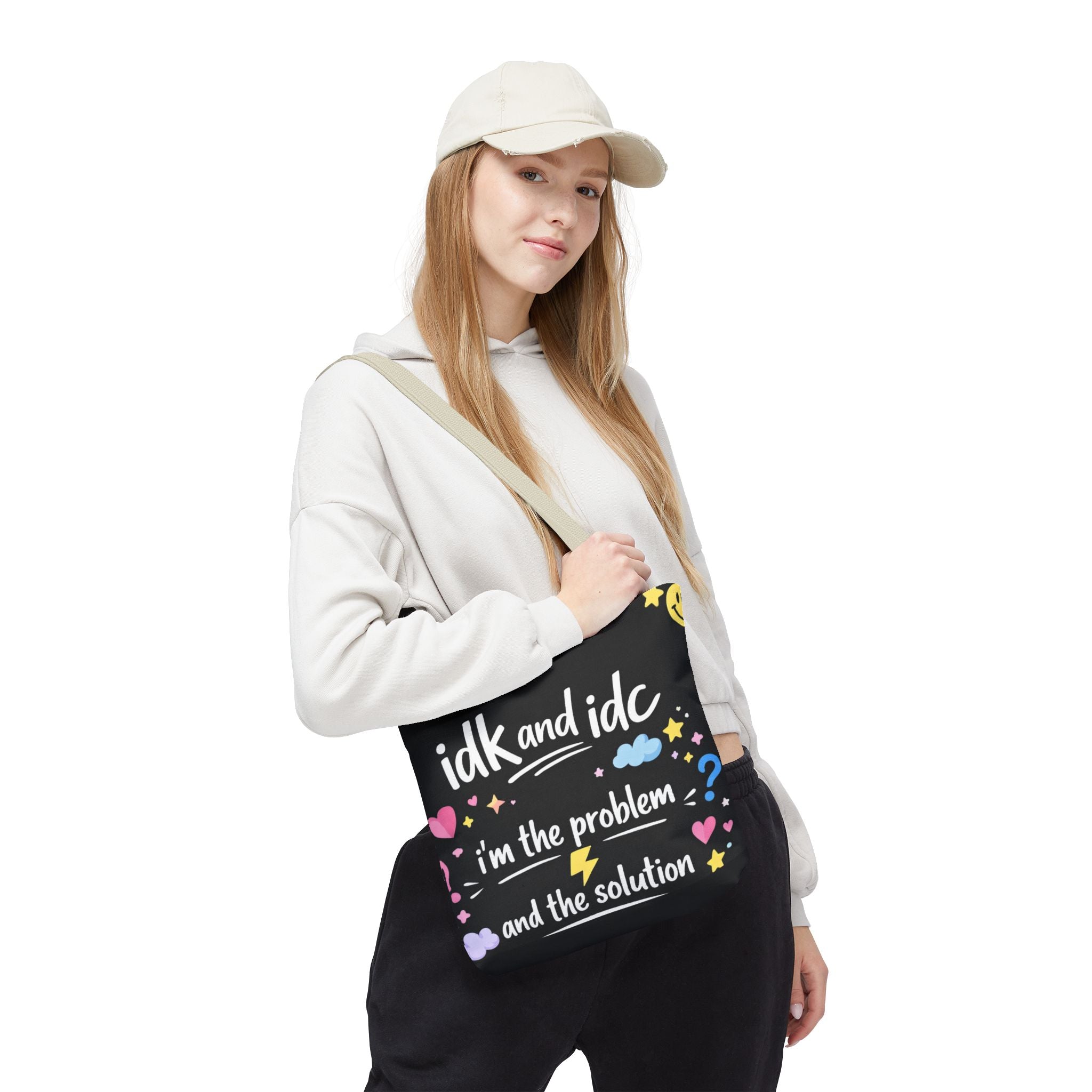 Tote — "idk and idc" Cute Mood Graphic Tote Bag