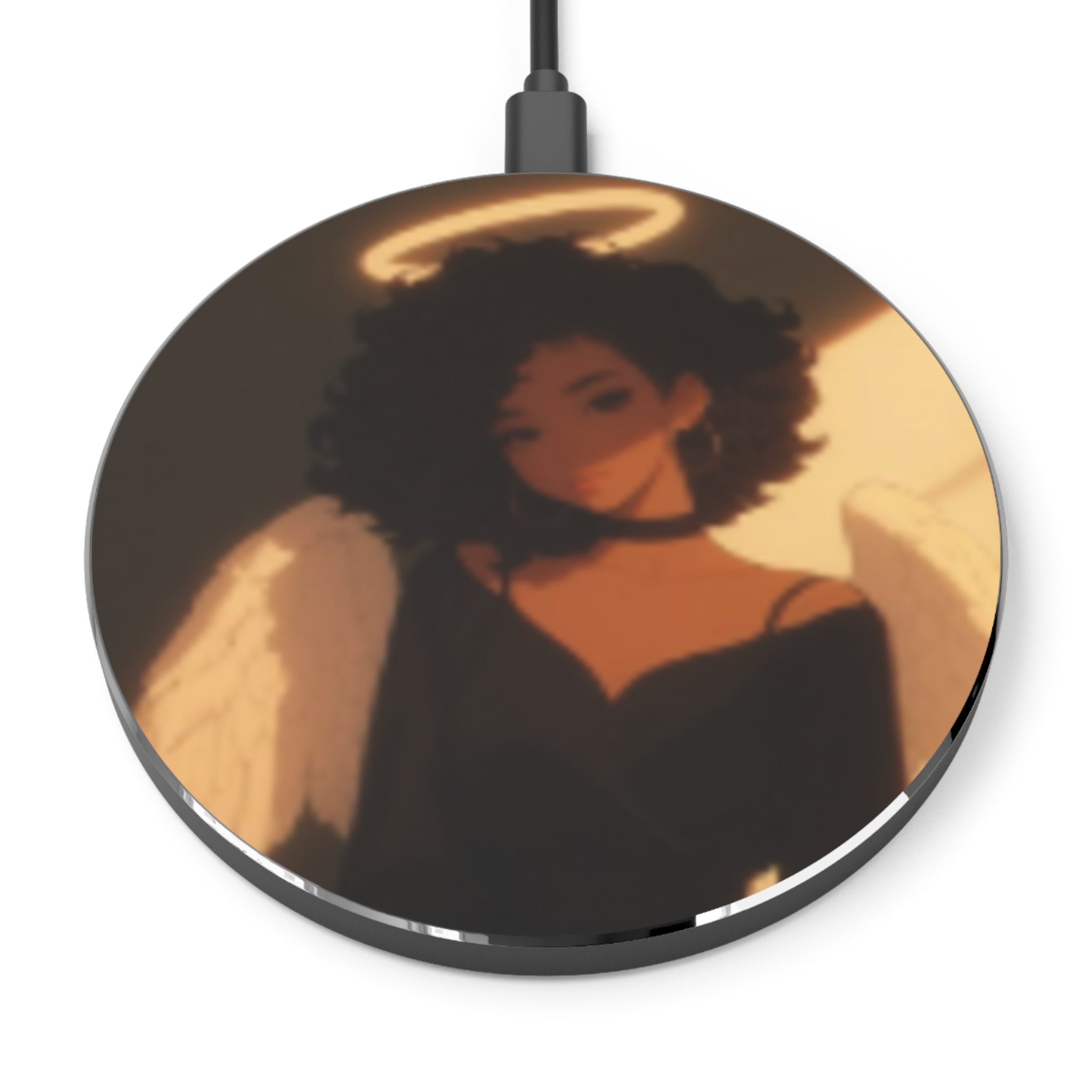 Angel Aesthetic Wireless Charger — Afro Angel Artwork Phone Charger