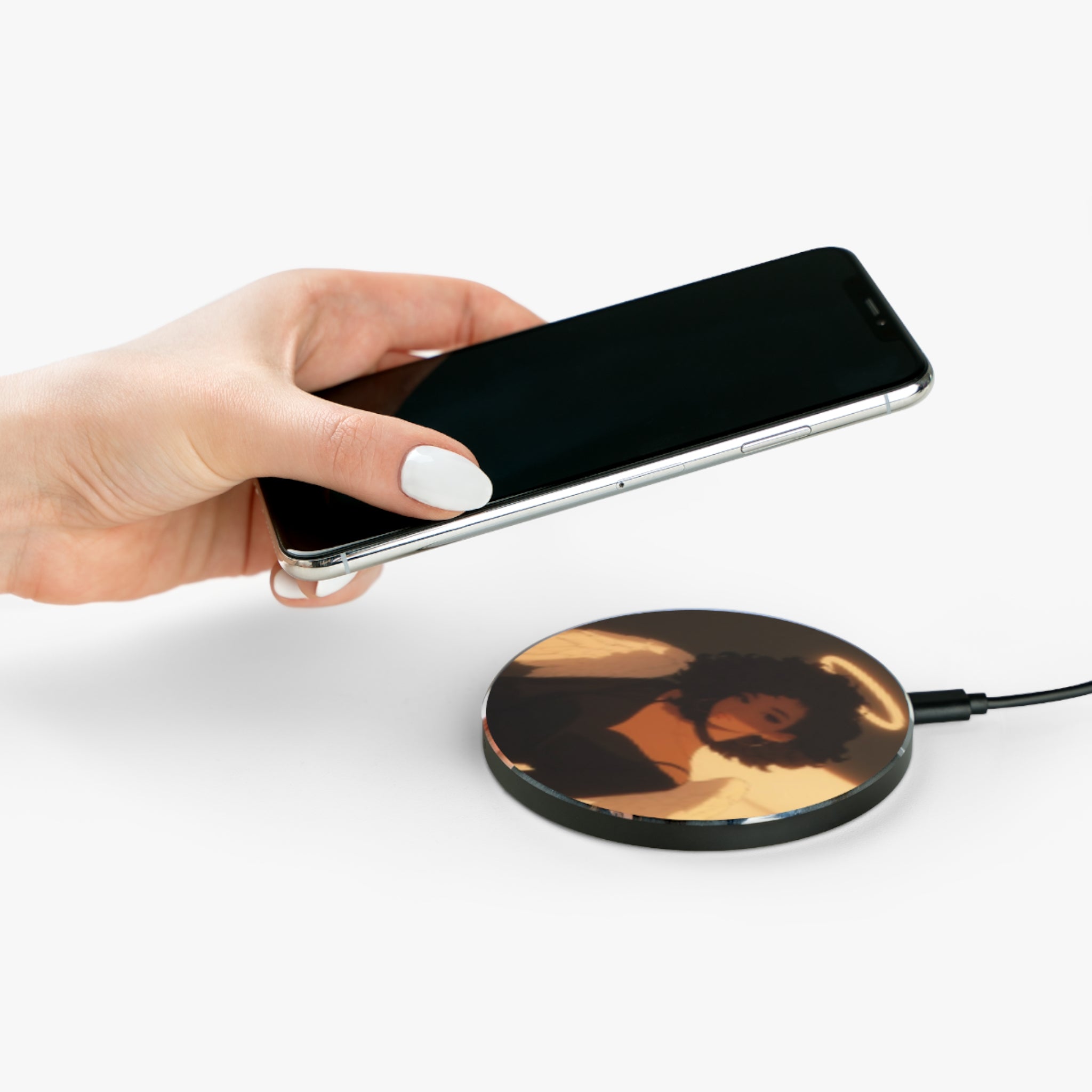 Angel Aesthetic Wireless Charger — Afro Angel Artwork Phone Charger