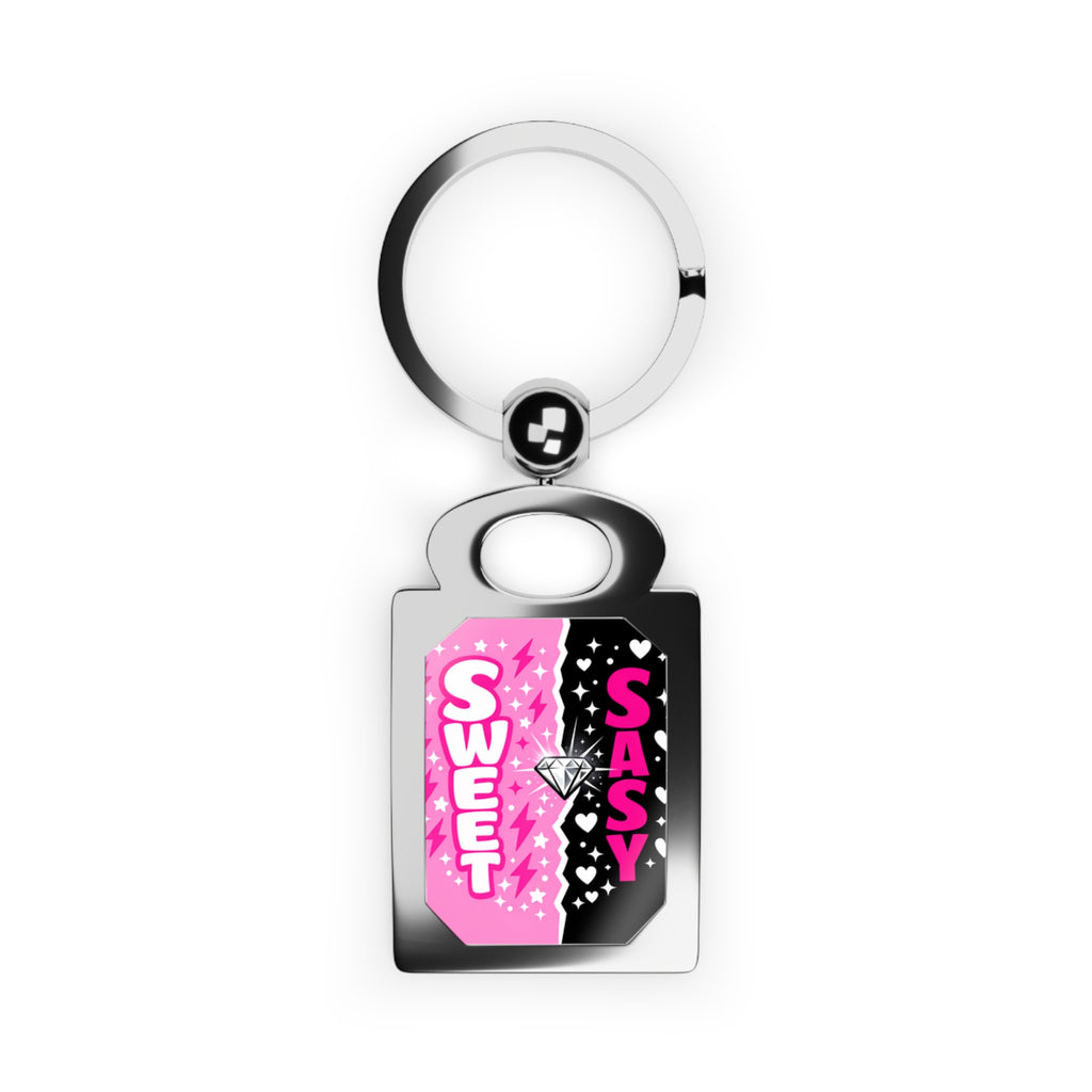Sweet & Sassy Rectangle Photo Keyring — Pink Diamond Accent