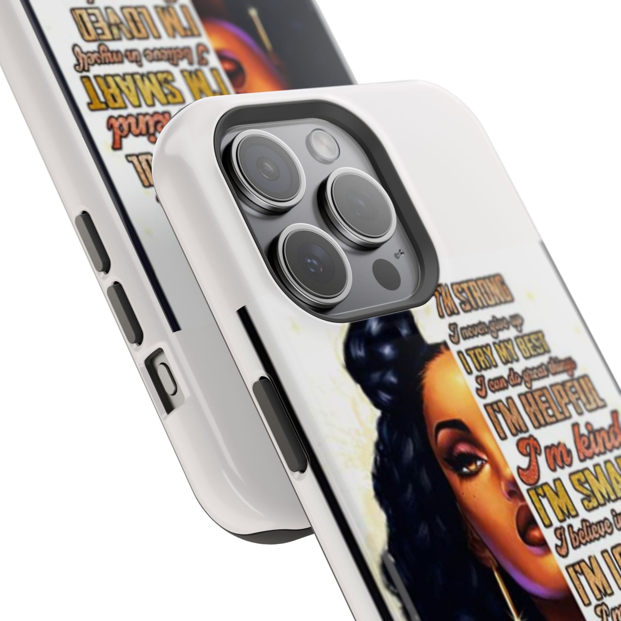 Inspirational Black Woman Phone Case — "I'm Strong... I'm Happy" Magnetic Impact-Resistant Case