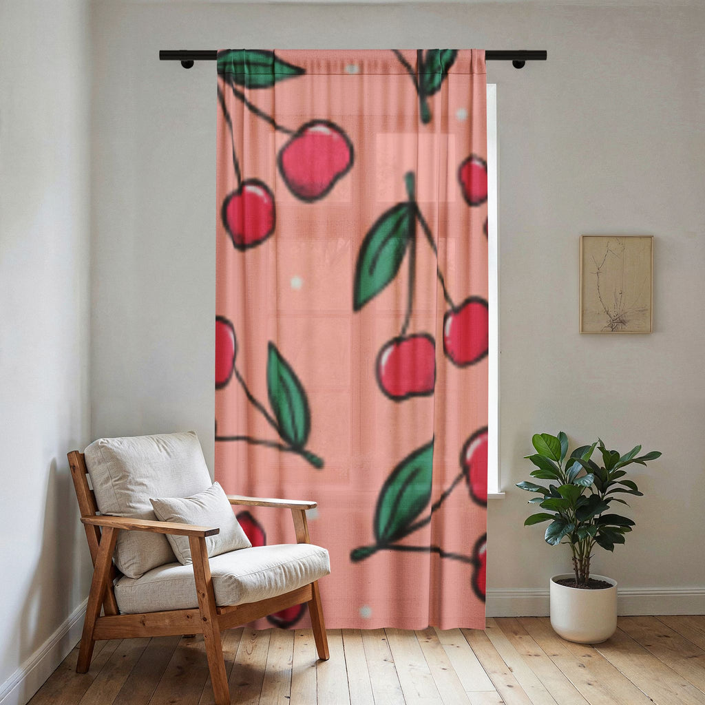 Cherry Breeze Sheer Curtain — Pink Cherry Pattern Window Panel