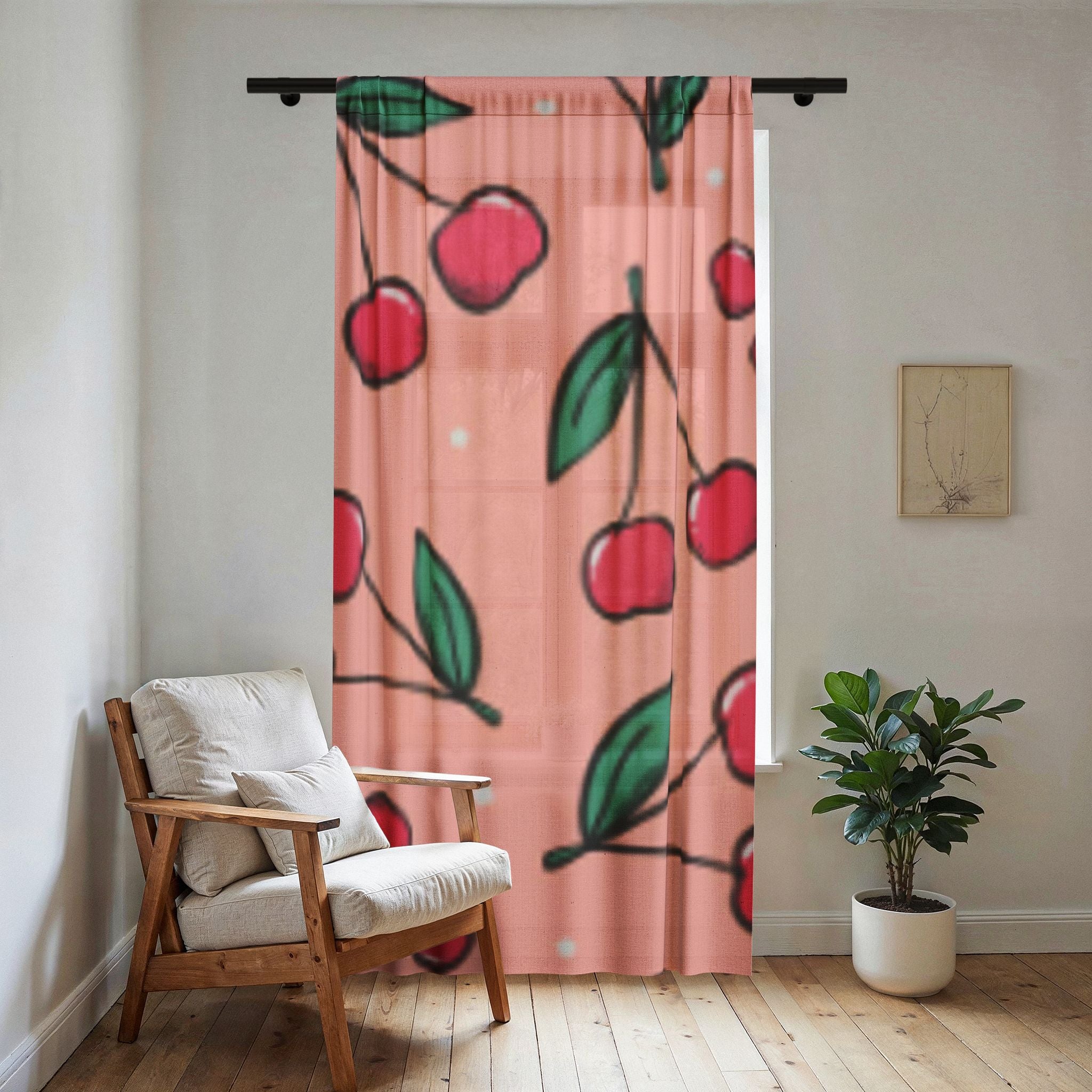 Cherry Breeze Sheer Curtain — Pink Cherry Pattern Window Panel