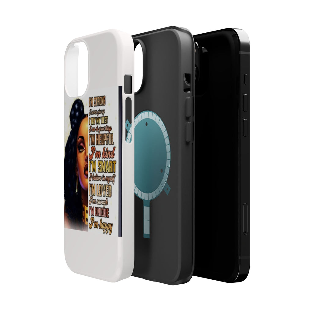 Inspirational Black Woman Phone Case — "I'm Strong... I'm Happy" Magnetic Impact-Resistant Case